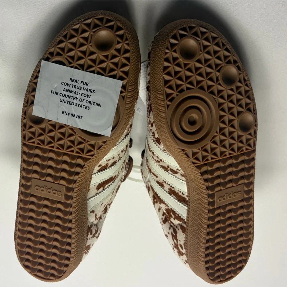 adidas Women's White and Brown Cow Print Samba Sneakers - Picture 11 of 13